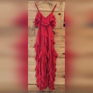 PrettyLittleThing Red Ruffle Cascade Maxi Dress